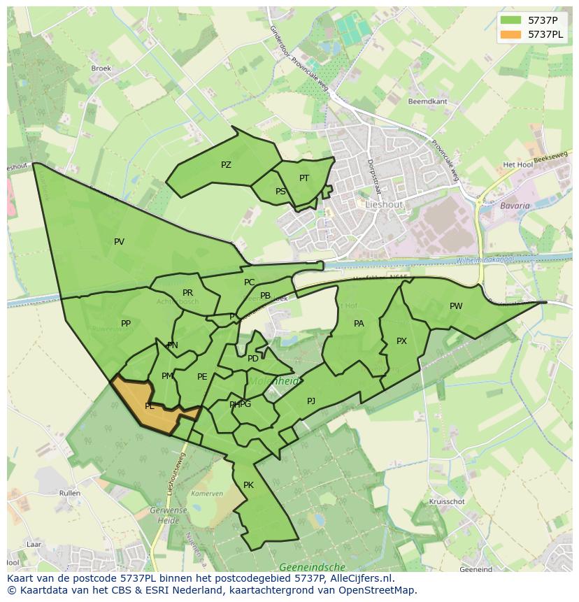 Afbeelding van het postcodegebied 5737 PL op de kaart.