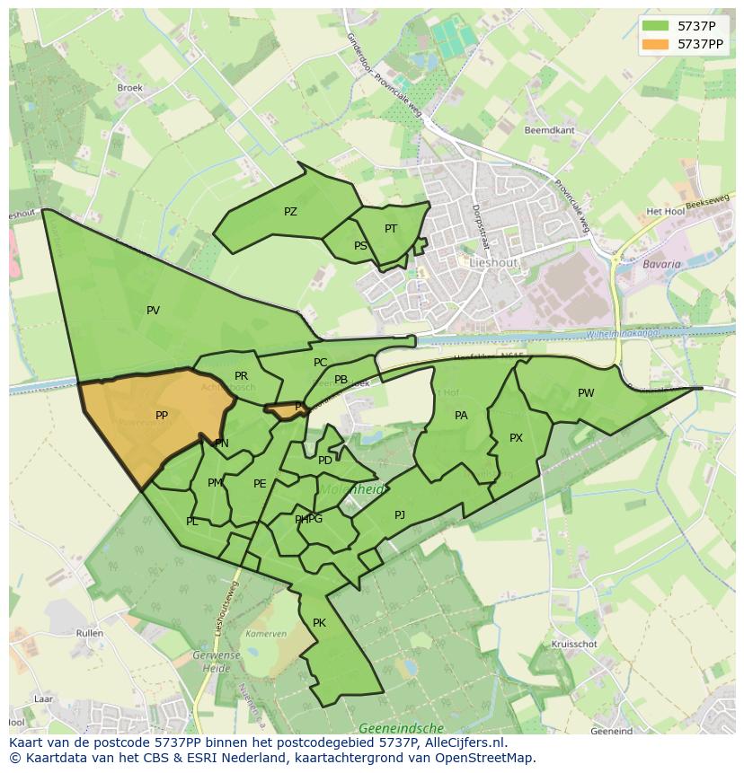 Afbeelding van het postcodegebied 5737 PP op de kaart.