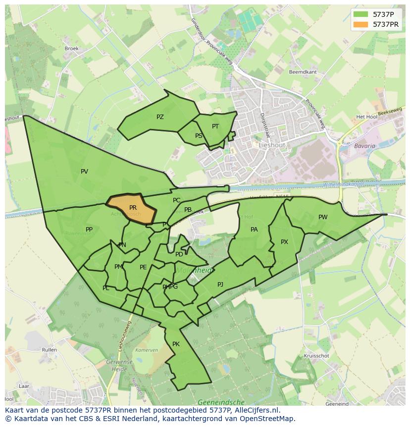 Afbeelding van het postcodegebied 5737 PR op de kaart.