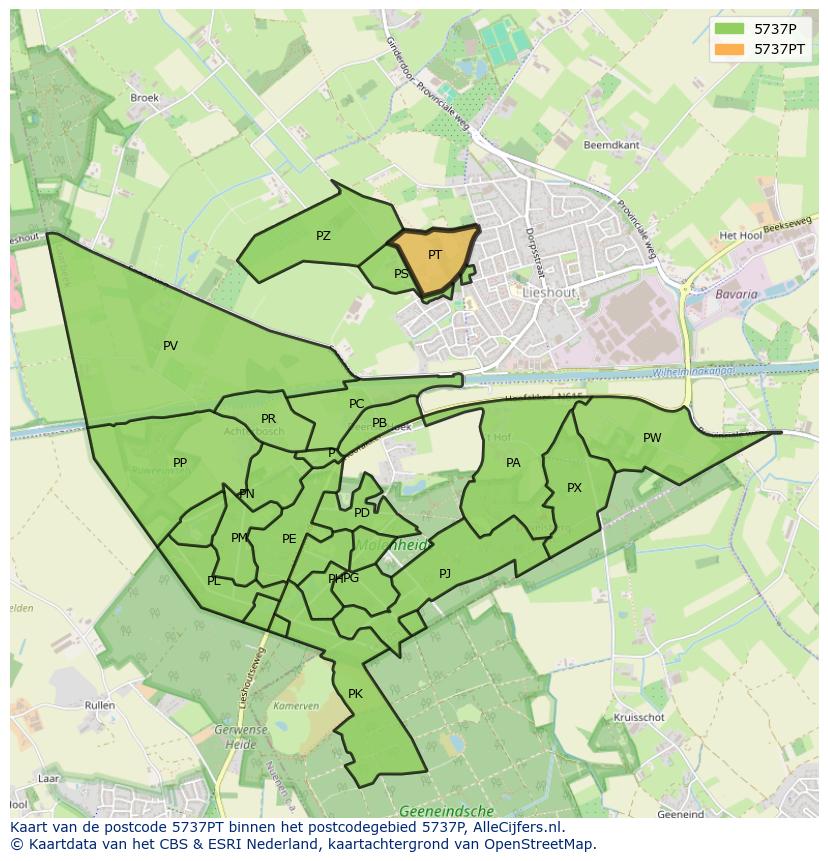 Afbeelding van het postcodegebied 5737 PT op de kaart.