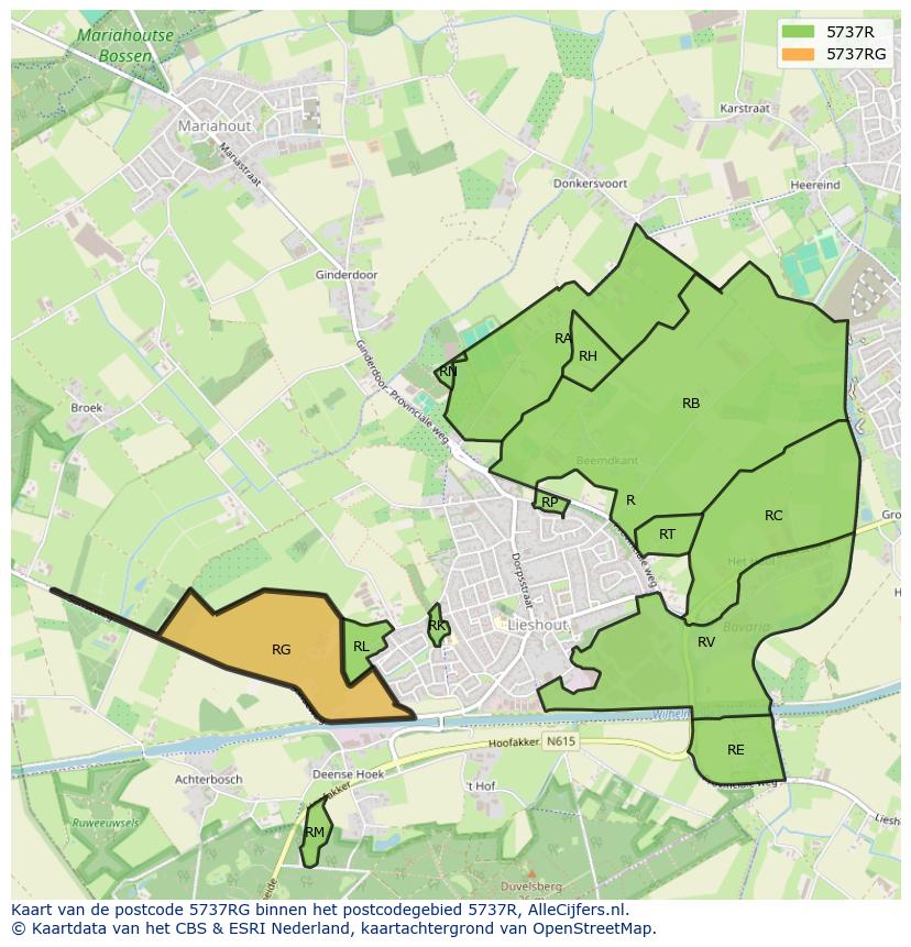 Afbeelding van het postcodegebied 5737 RG op de kaart.