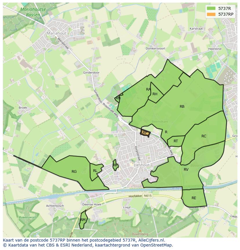Afbeelding van het postcodegebied 5737 RP op de kaart.