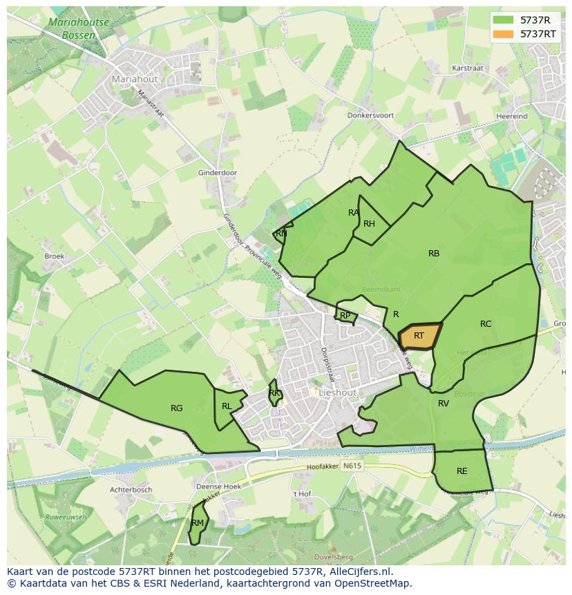 Afbeelding van het postcodegebied 5737 RT op de kaart.