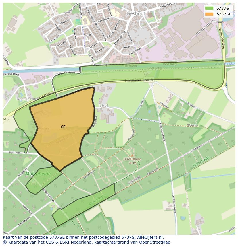 Afbeelding van het postcodegebied 5737 SE op de kaart.