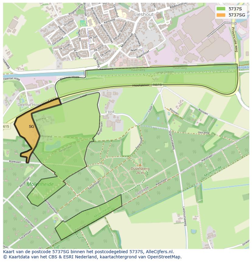 Afbeelding van het postcodegebied 5737 SG op de kaart.