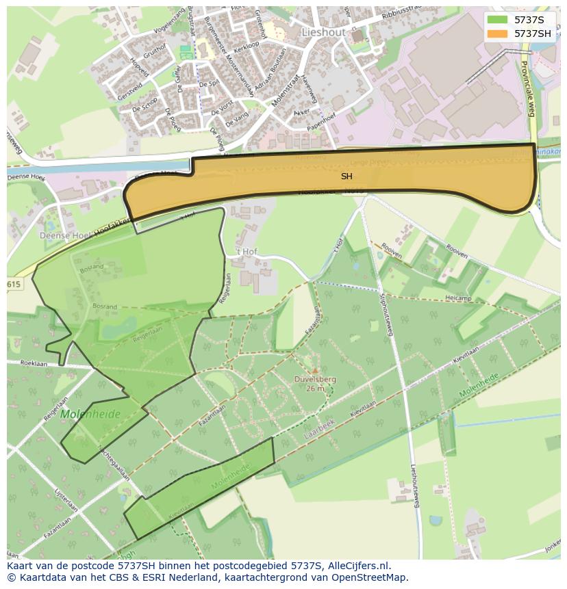 Afbeelding van het postcodegebied 5737 SH op de kaart.