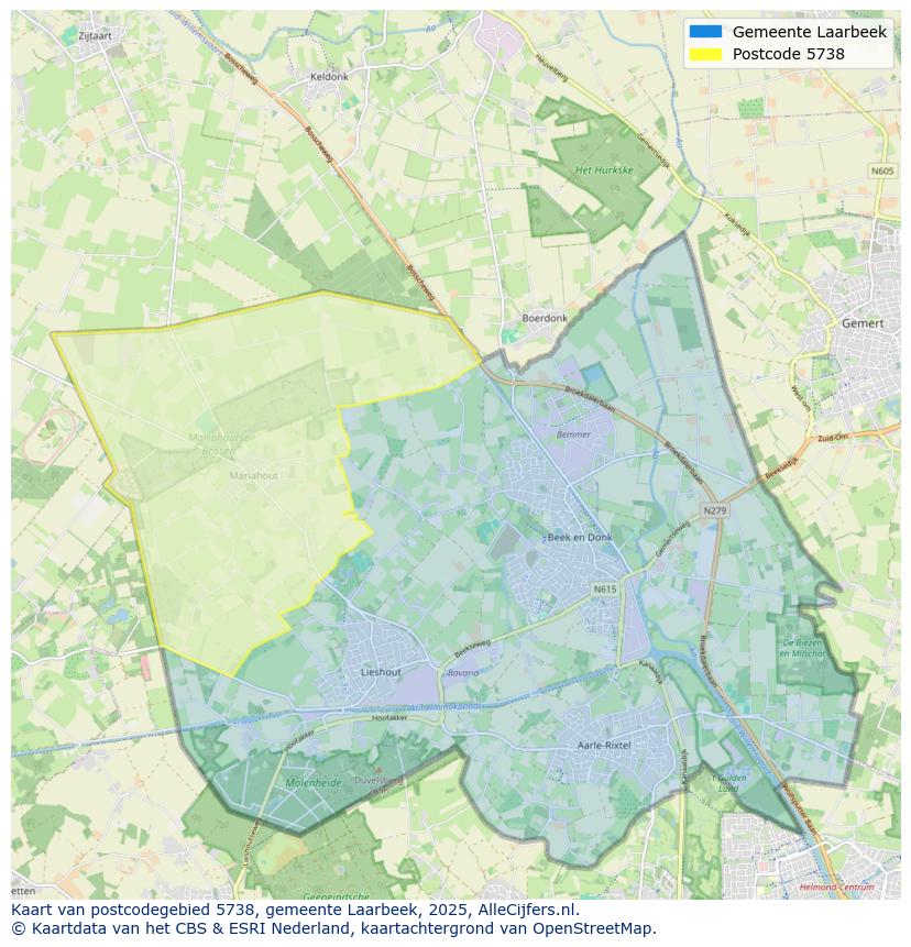 Afbeelding van het postcodegebied 5738 op de kaart.