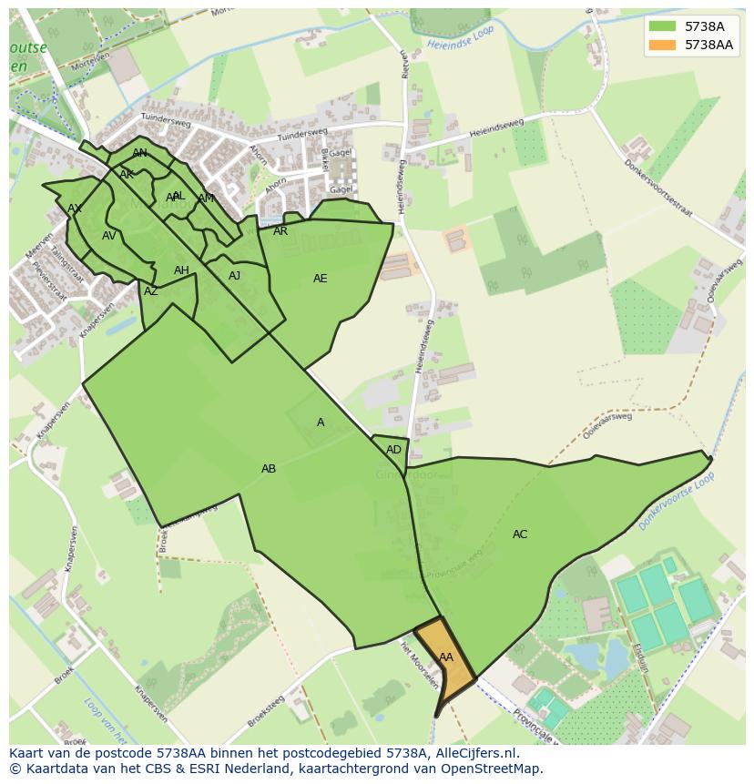Afbeelding van het postcodegebied 5738 AA op de kaart.