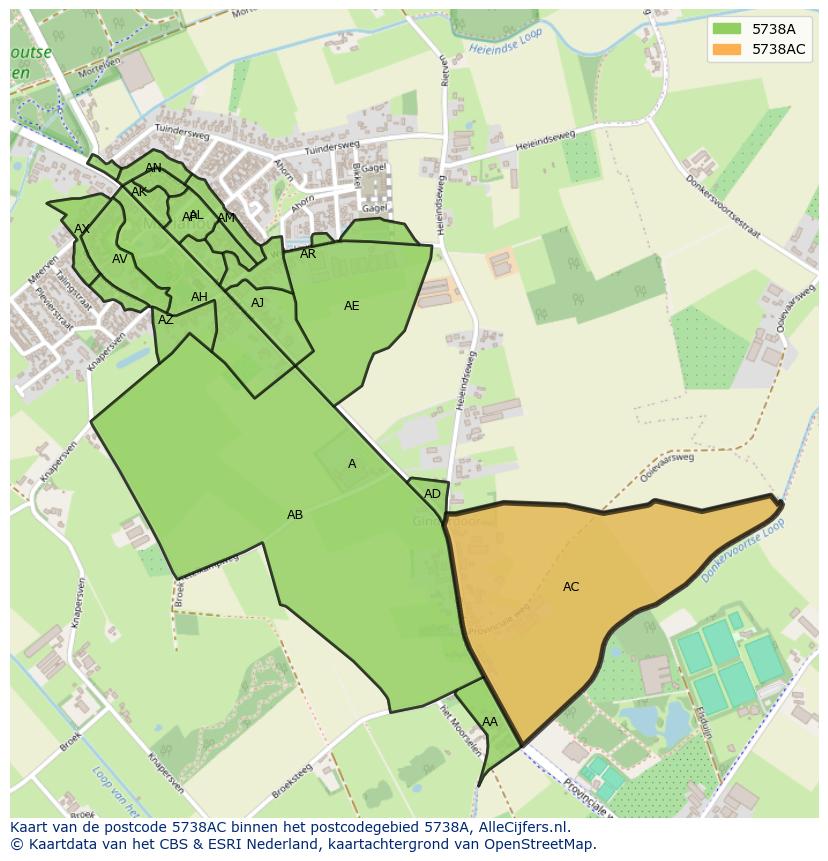 Afbeelding van het postcodegebied 5738 AC op de kaart.