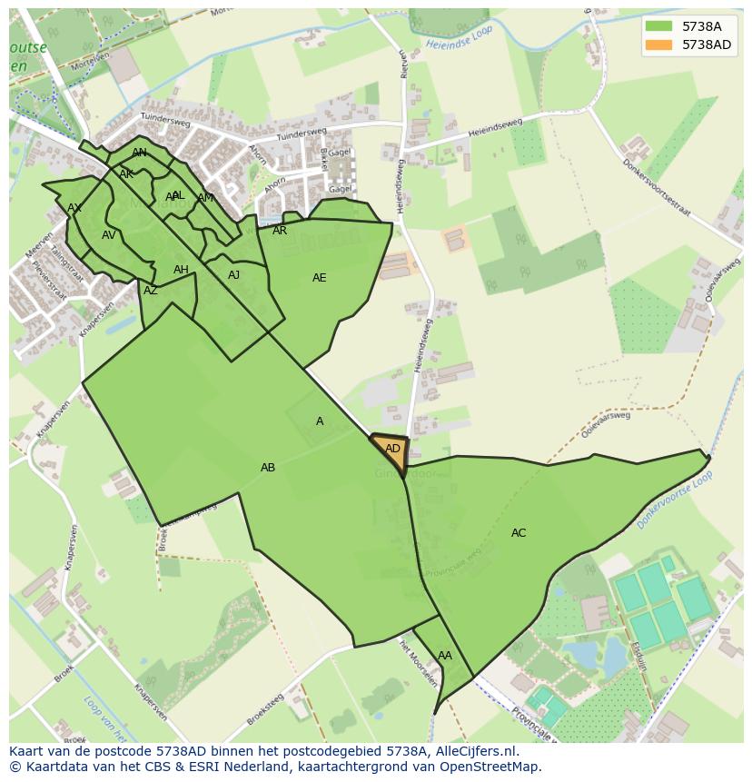 Afbeelding van het postcodegebied 5738 AD op de kaart.
