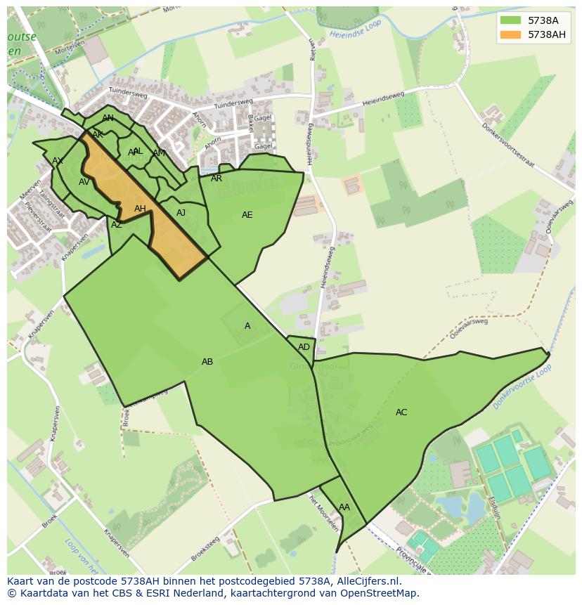 Afbeelding van het postcodegebied 5738 AH op de kaart.