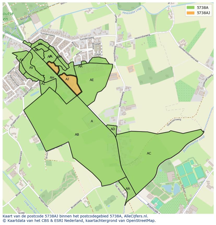 Afbeelding van het postcodegebied 5738 AJ op de kaart.