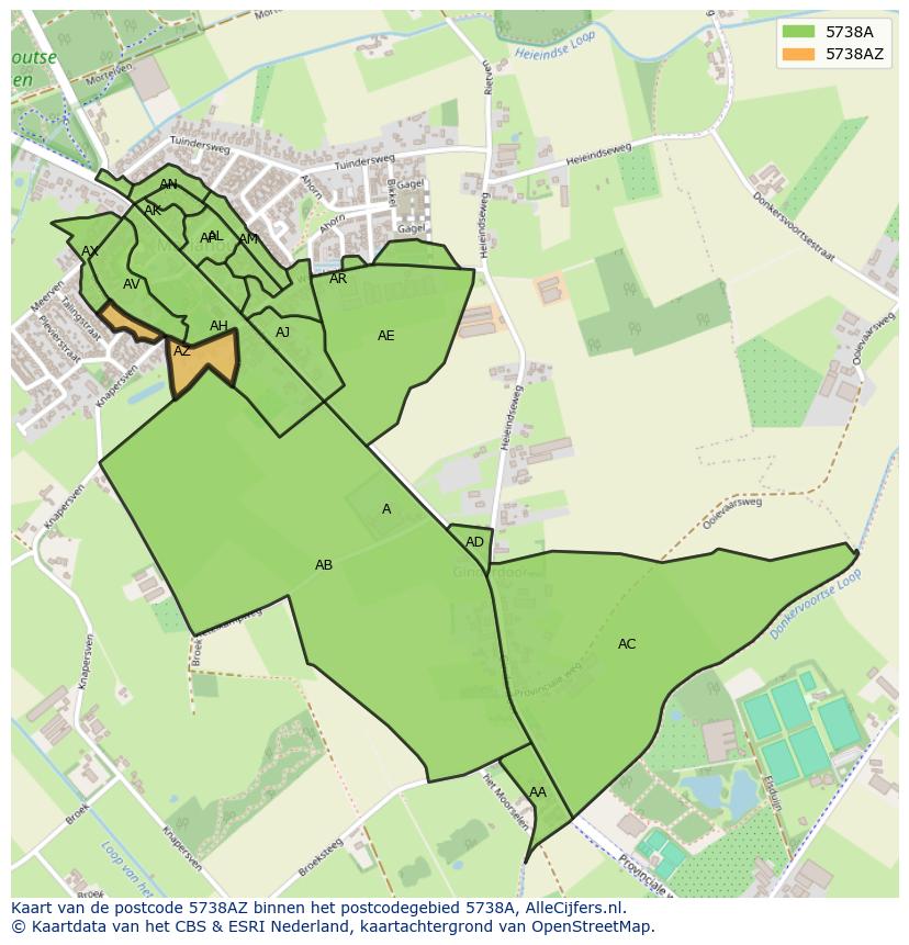 Afbeelding van het postcodegebied 5738 AZ op de kaart.