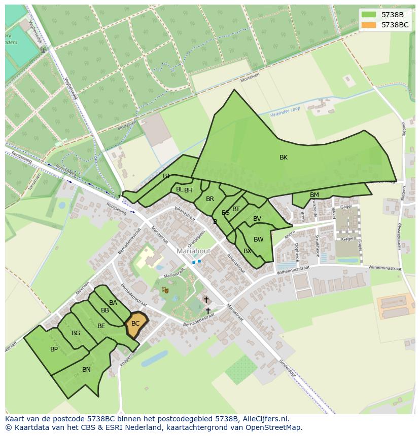 Afbeelding van het postcodegebied 5738 BC op de kaart.