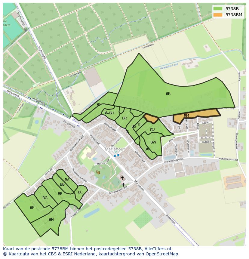 Afbeelding van het postcodegebied 5738 BM op de kaart.