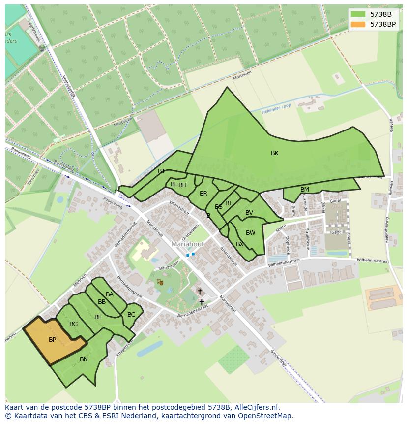 Afbeelding van het postcodegebied 5738 BP op de kaart.
