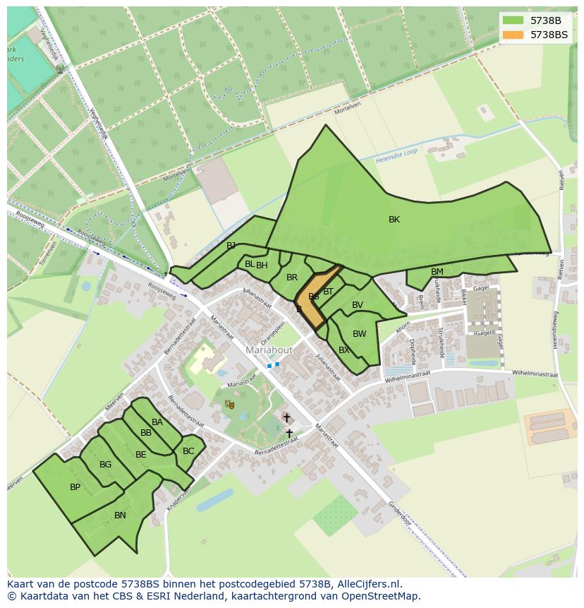 Afbeelding van het postcodegebied 5738 BS op de kaart.