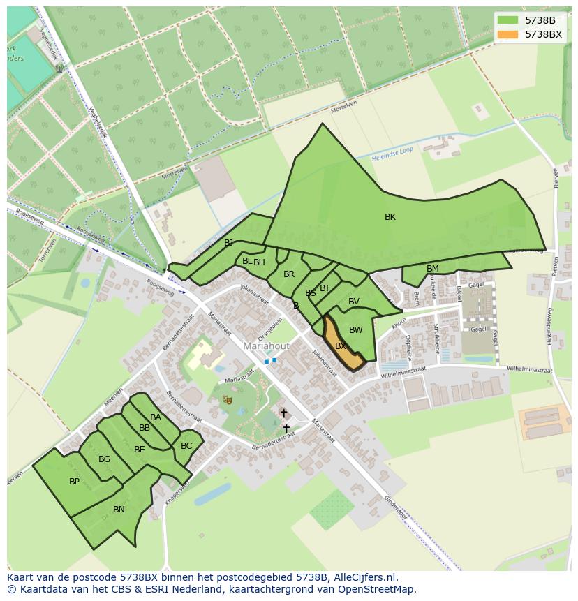 Afbeelding van het postcodegebied 5738 BX op de kaart.