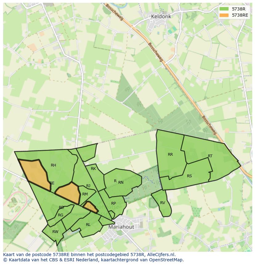 Afbeelding van het postcodegebied 5738 RE op de kaart.