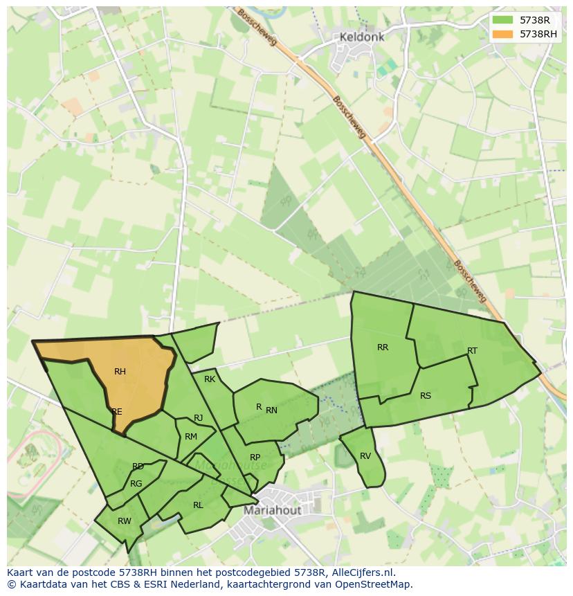 Afbeelding van het postcodegebied 5738 RH op de kaart.