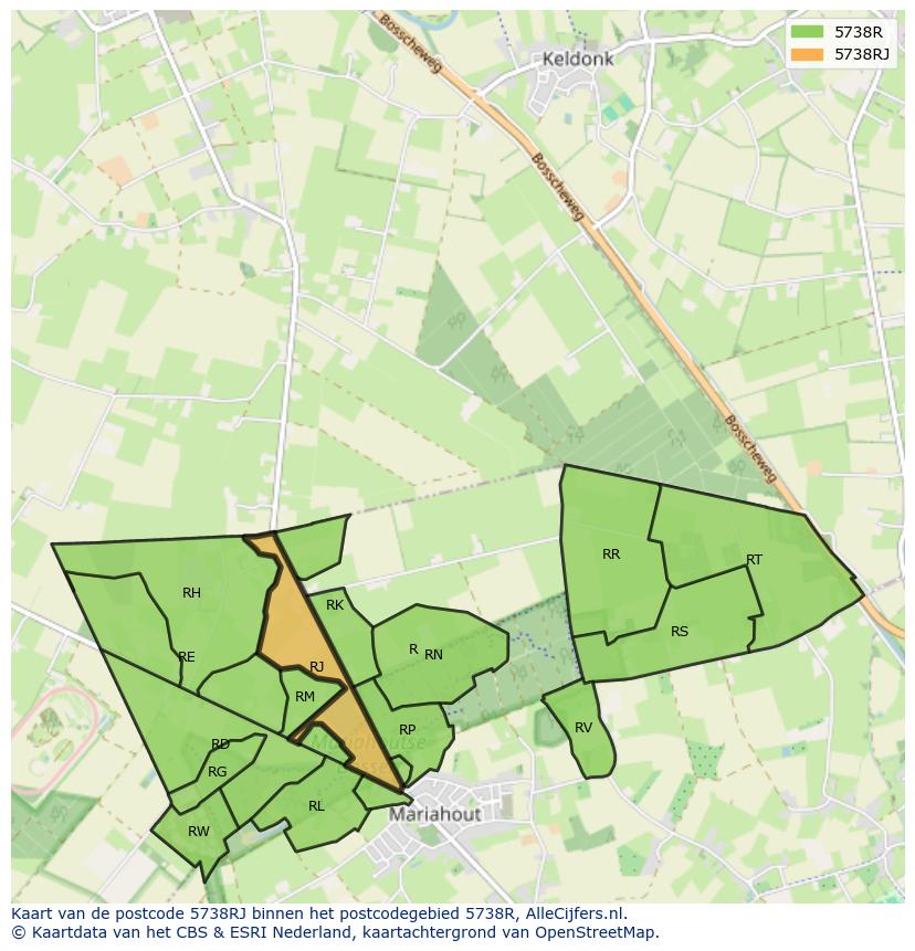 Afbeelding van het postcodegebied 5738 RJ op de kaart.