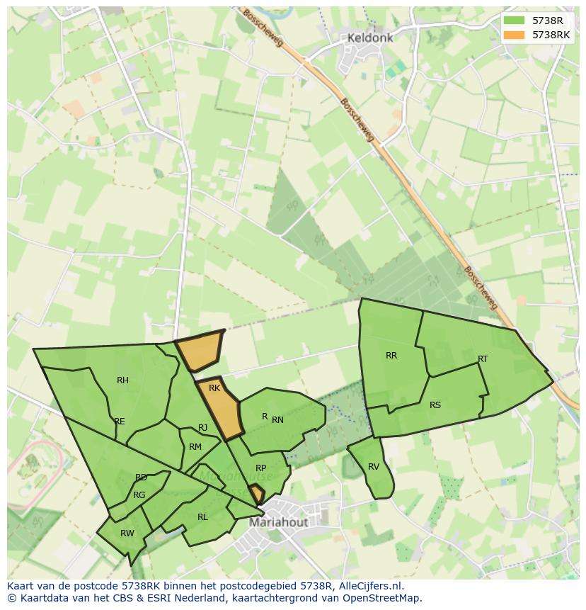 Afbeelding van het postcodegebied 5738 RK op de kaart.