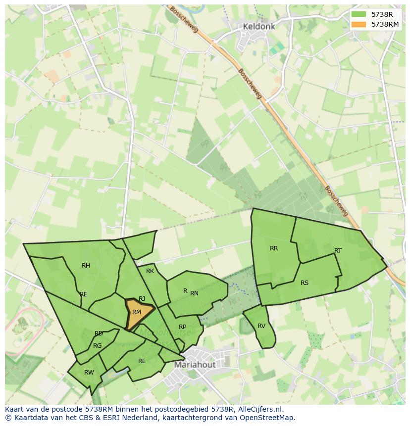 Afbeelding van het postcodegebied 5738 RM op de kaart.