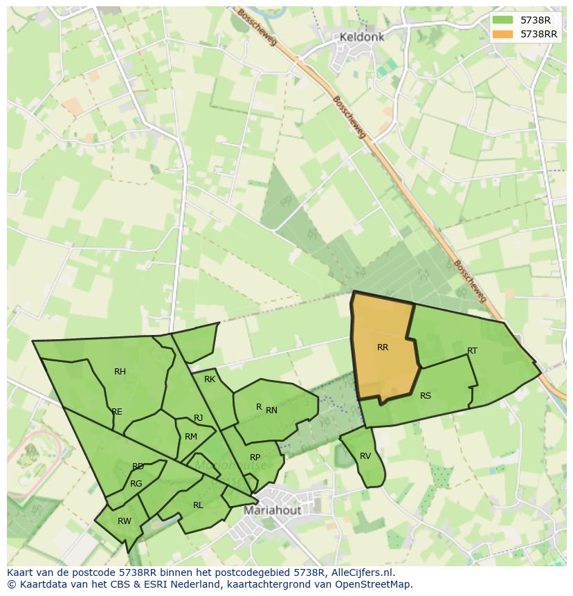 Afbeelding van het postcodegebied 5738 RR op de kaart.