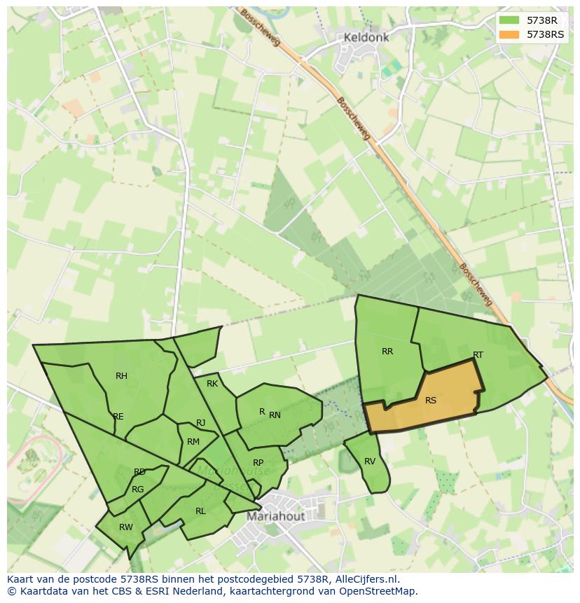 Afbeelding van het postcodegebied 5738 RS op de kaart.