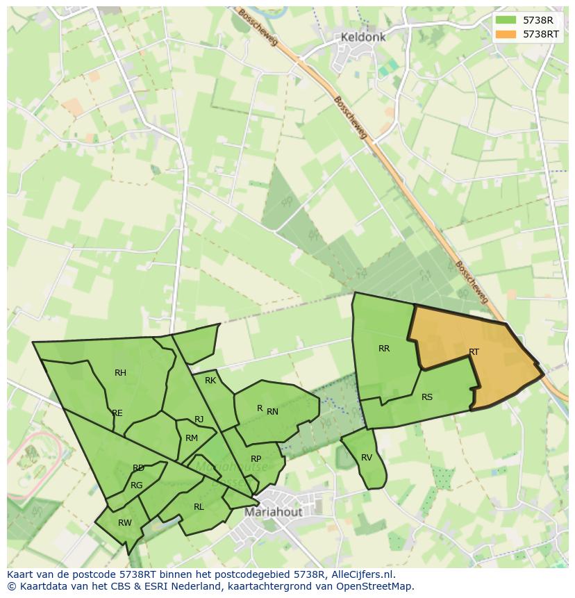 Afbeelding van het postcodegebied 5738 RT op de kaart.