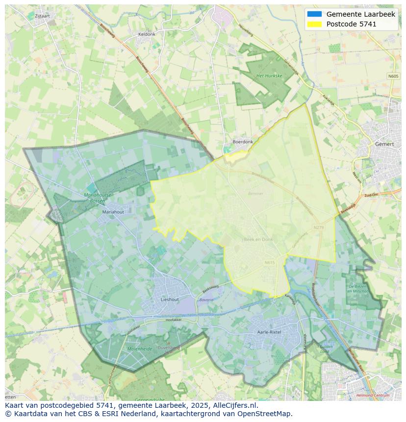Afbeelding van het postcodegebied 5741 op de kaart.