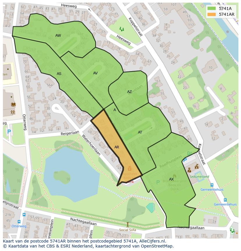 Afbeelding van het postcodegebied 5741 AR op de kaart.