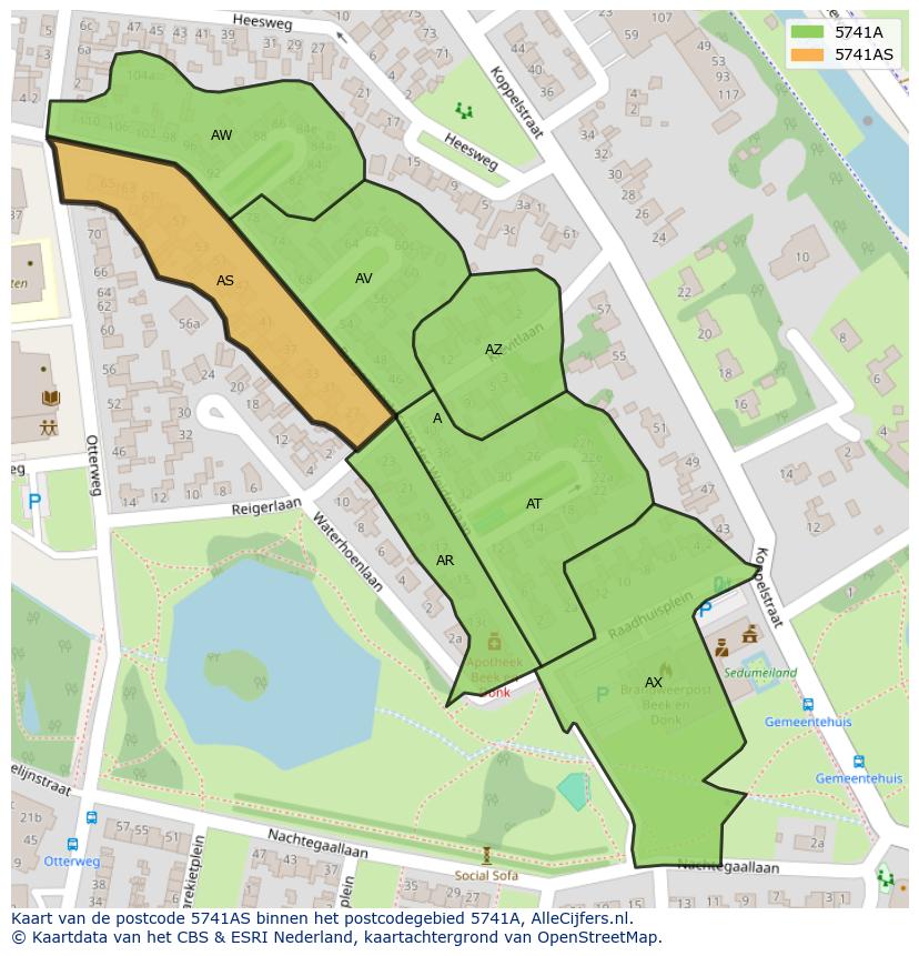 Afbeelding van het postcodegebied 5741 AS op de kaart.