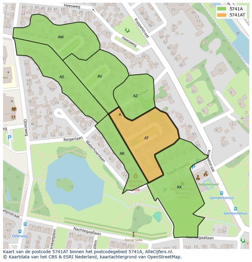 Afbeelding van het postcodegebied 5741 AT op de kaart.