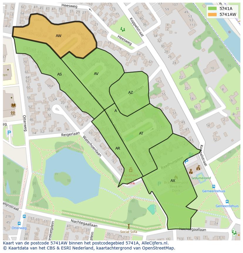Afbeelding van het postcodegebied 5741 AW op de kaart.