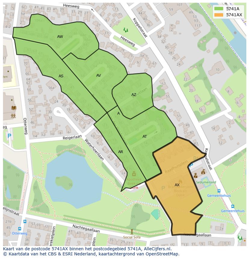 Afbeelding van het postcodegebied 5741 AX op de kaart.