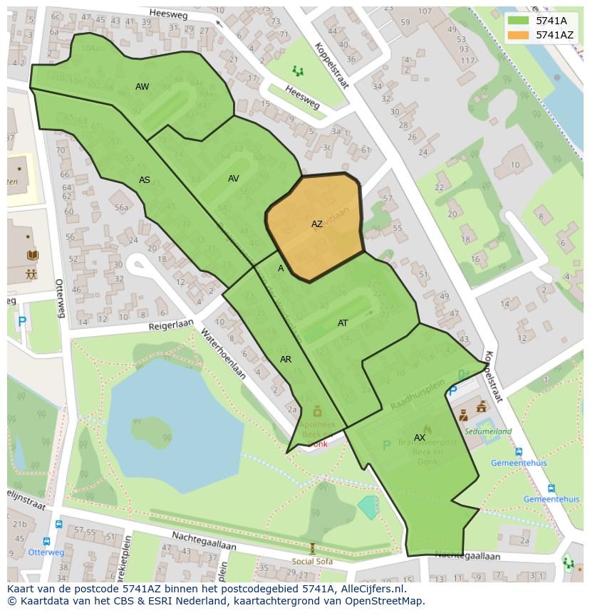 Afbeelding van het postcodegebied 5741 AZ op de kaart.