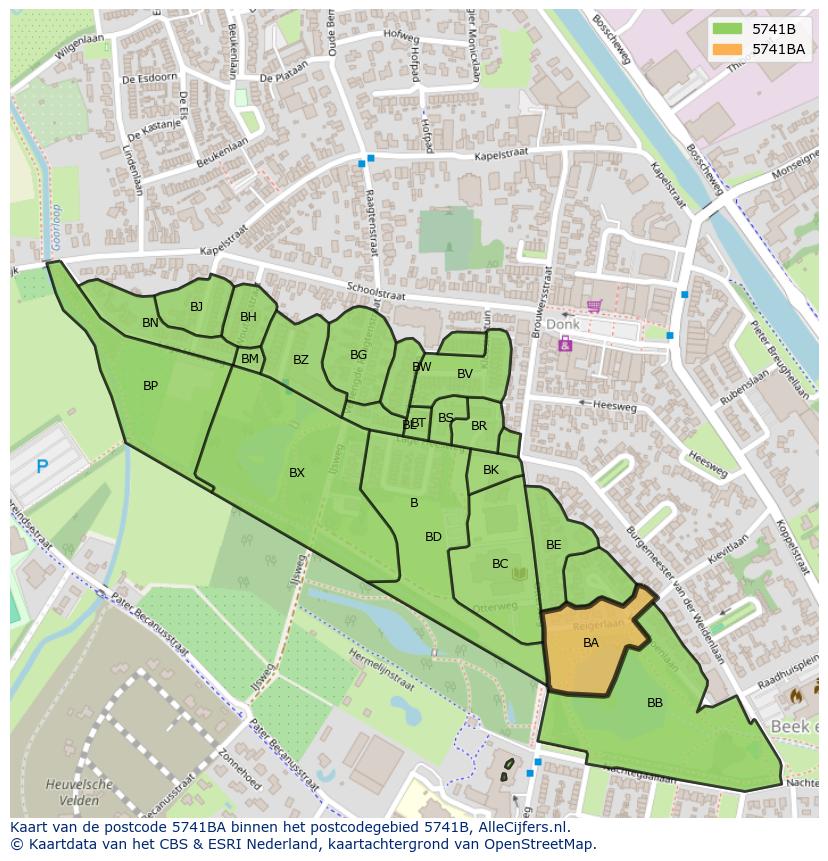 Afbeelding van het postcodegebied 5741 BA op de kaart.