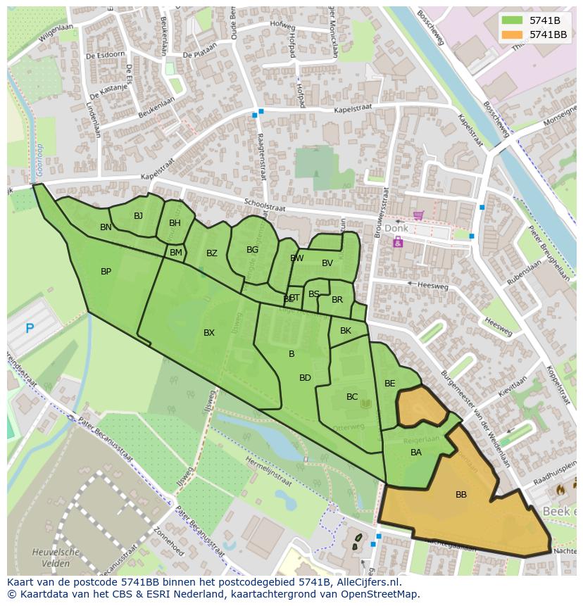 Afbeelding van het postcodegebied 5741 BB op de kaart.