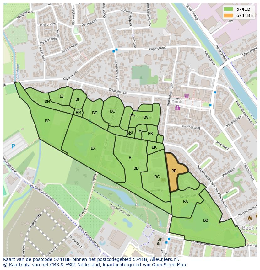 Afbeelding van het postcodegebied 5741 BE op de kaart.