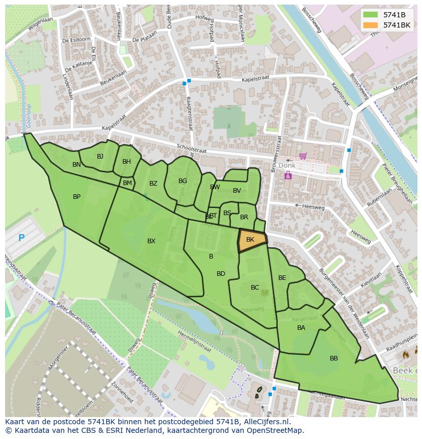 Afbeelding van het postcodegebied 5741 BK op de kaart.