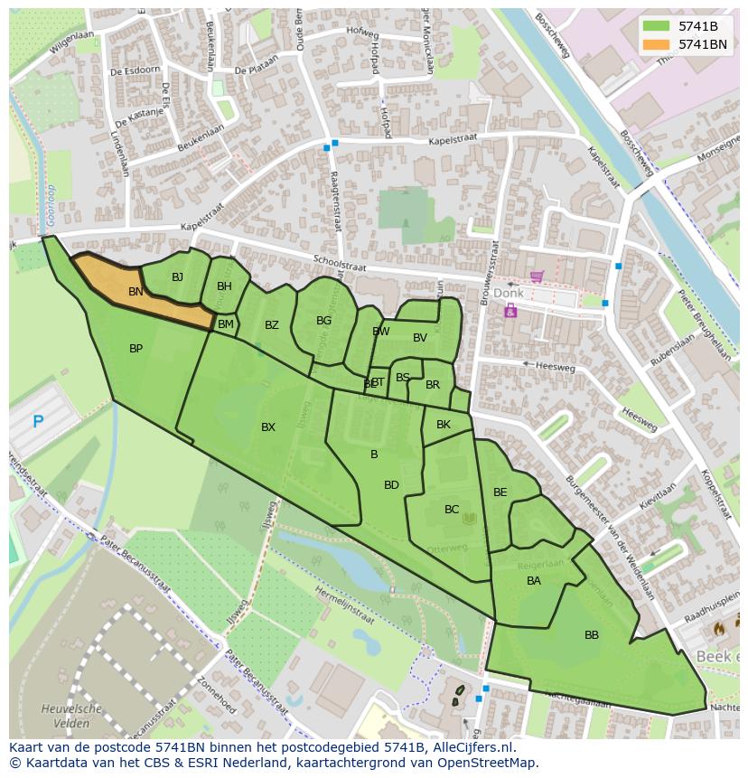 Afbeelding van het postcodegebied 5741 BN op de kaart.