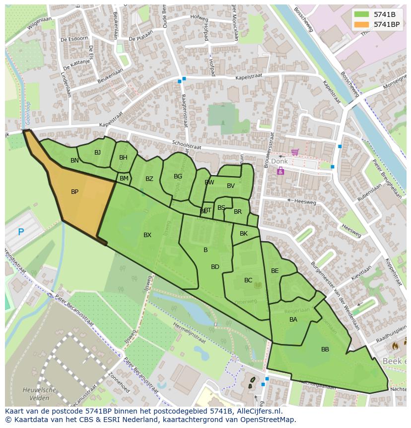 Afbeelding van het postcodegebied 5741 BP op de kaart.