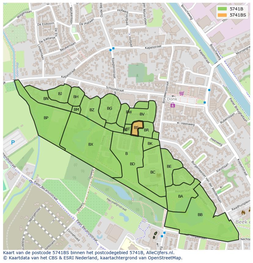Afbeelding van het postcodegebied 5741 BS op de kaart.