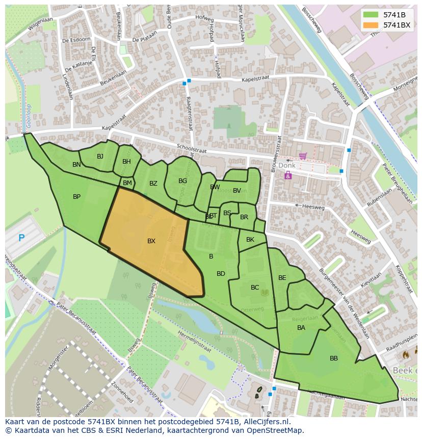 Afbeelding van het postcodegebied 5741 BX op de kaart.