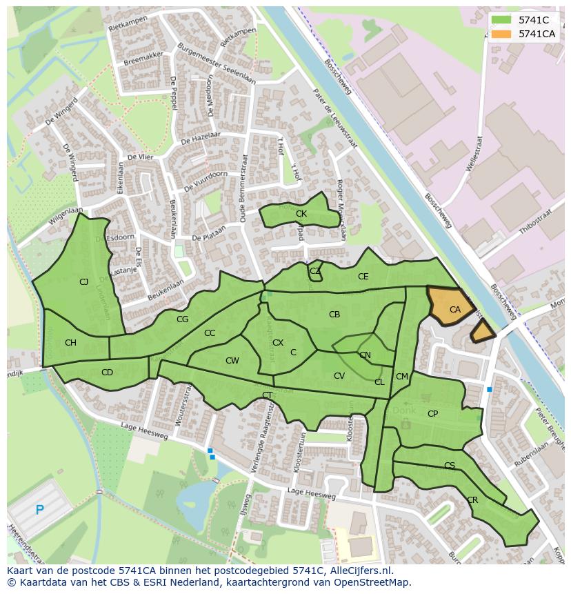 Afbeelding van het postcodegebied 5741 CA op de kaart.