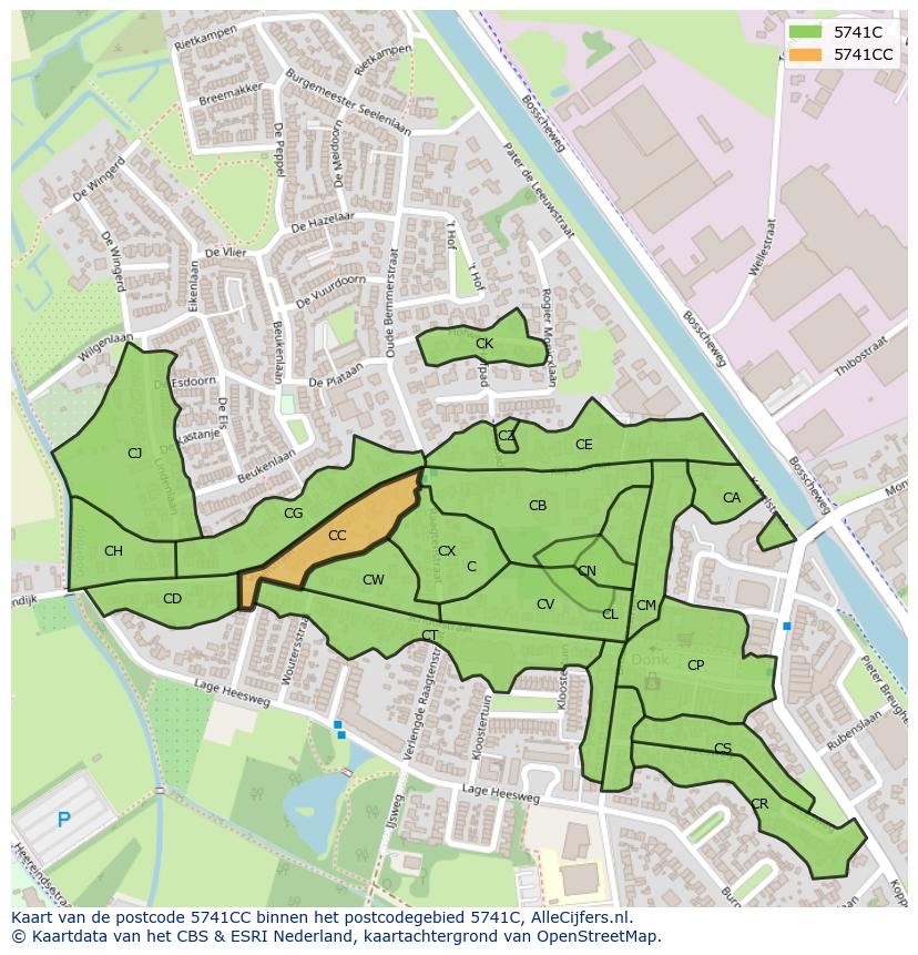 Afbeelding van het postcodegebied 5741 CC op de kaart.