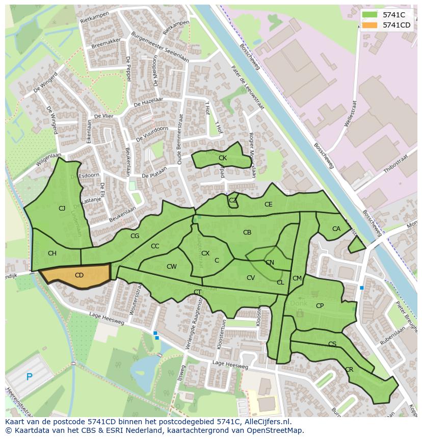 Afbeelding van het postcodegebied 5741 CD op de kaart.