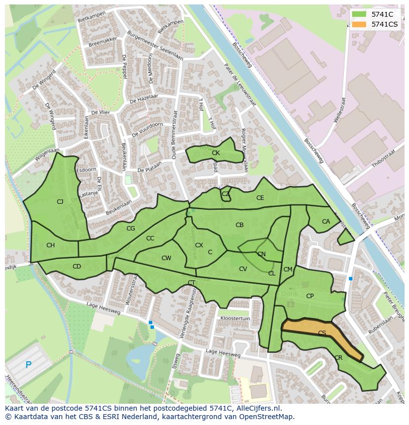 Afbeelding van het postcodegebied 5741 CS op de kaart.