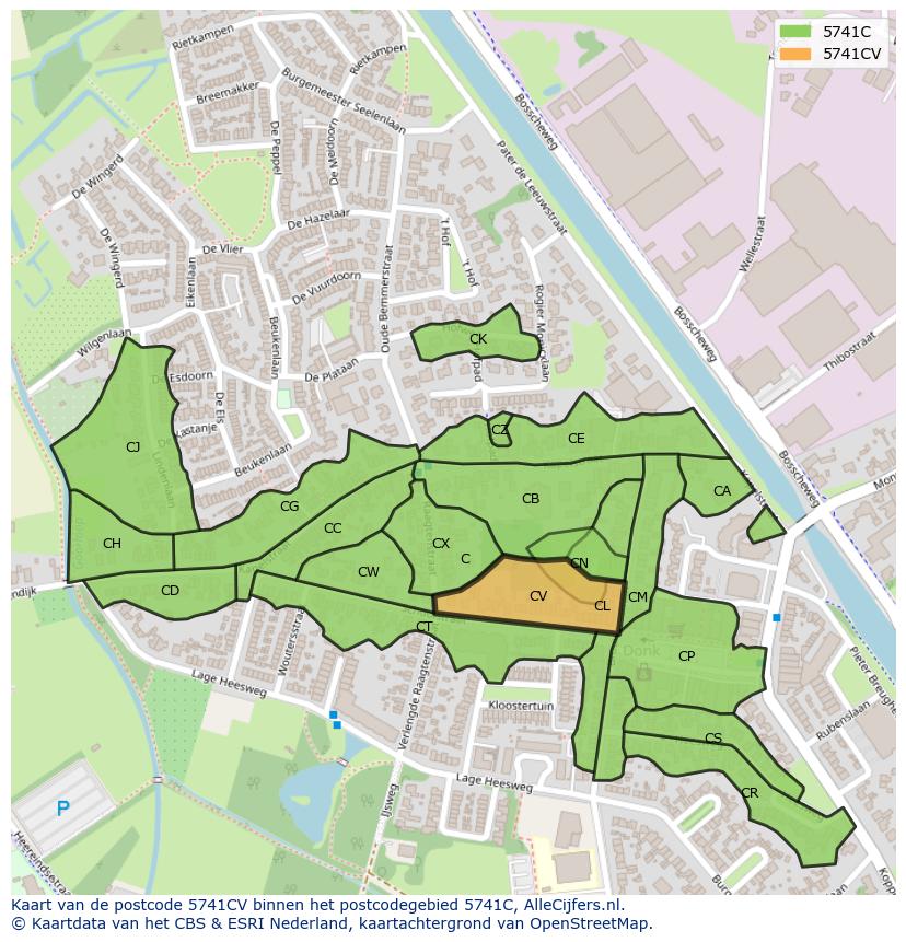 Afbeelding van het postcodegebied 5741 CV op de kaart.